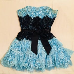 Lace Blue And Black Homecoming / Prom Dress